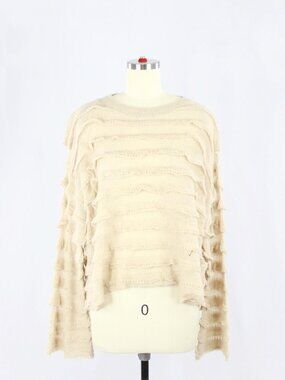ZARA Beige Tan Acrylic Wool Alpaca Knit Ruffle Trim Bell Sleeve Sweater, Size M
